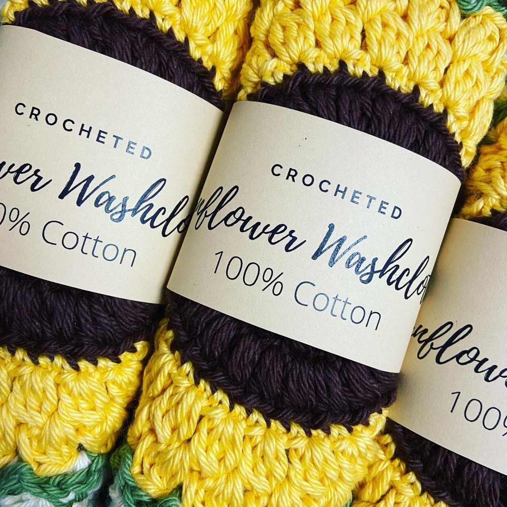 Crocheted Sunflower Washcloth (1 cloth per order)